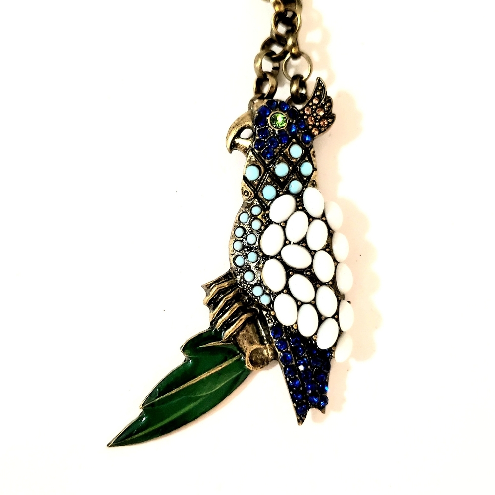 BRONZE JEWEL RHINESTONES PARROT BIRD BOX NECKLACE